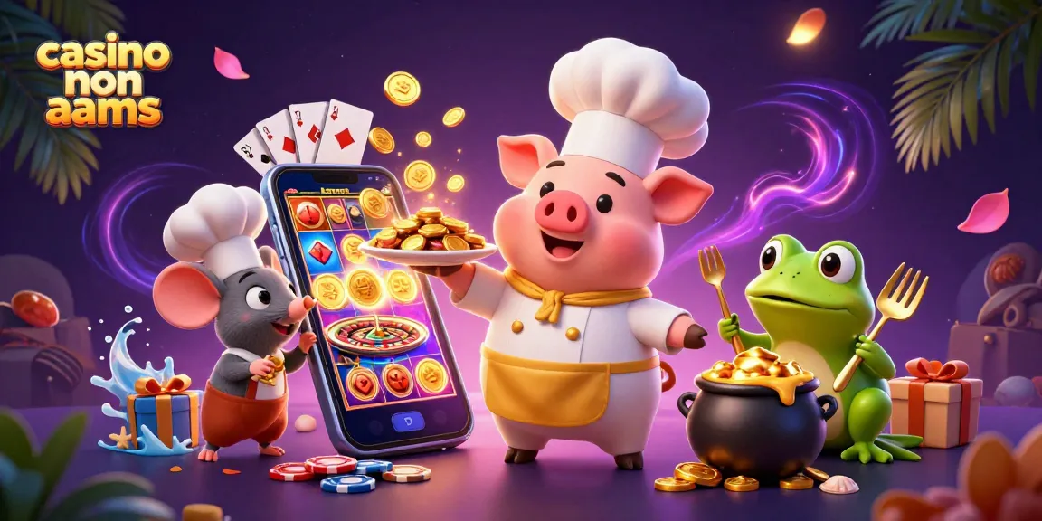 Scopri l'emozione dei casinò non aams con uno chef maiale che serve monete d'oro in mezzo a dinamici elementi di gioco d'azzardo.