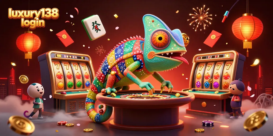 Experience the thrill of luxury138 login through a lively casino scene with vibrant game elements.