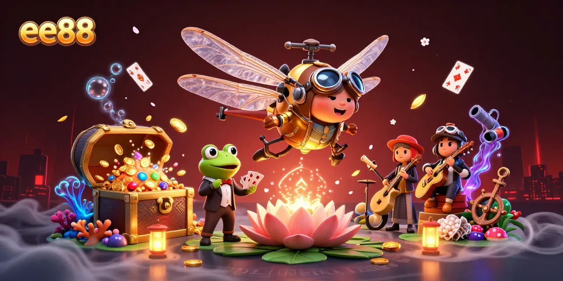 Experience thrilling games at ee88 with a 3D casino scene featuring lively characters and vibrant elements.