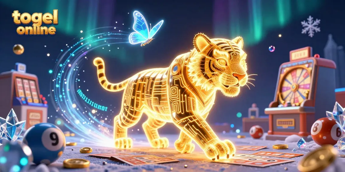 Experience thrilling togel online adventures with vibrant lottery elements and a golden tiger in a dynamic casino.