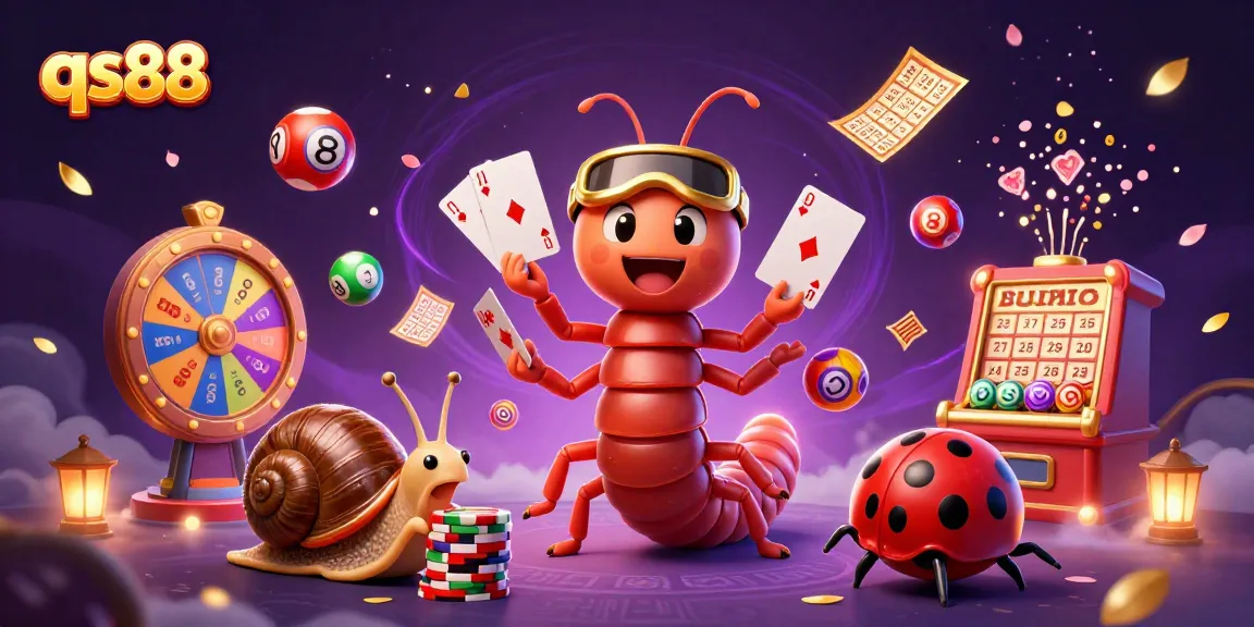 Experience the excitement of qs88 with a lively 3D scene featuring a cartoon dealer, high-roller snail, and vibrant gaming elements.