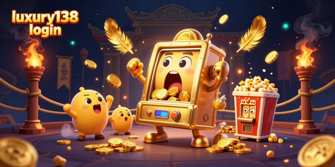 Engage with luxury138 login in an exciting scene where animated slot machines celebrate a big win!