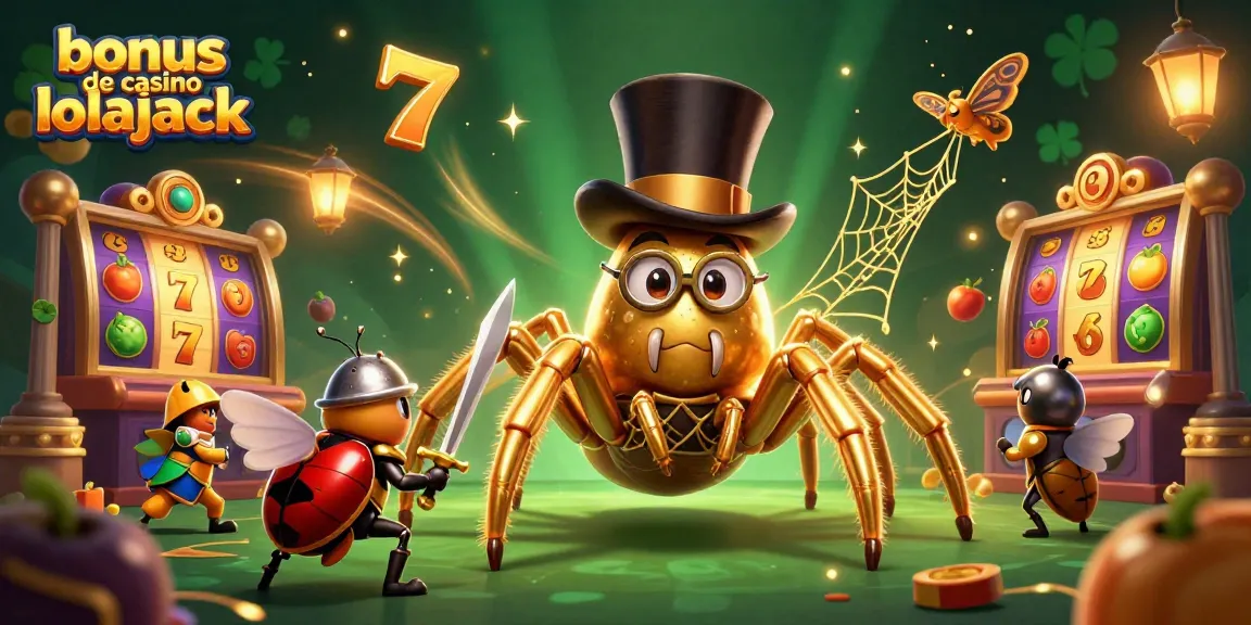Jouez avec le bonus de casino lolajack grâce à une illustration d'un tarentule dorée et un chevalier.