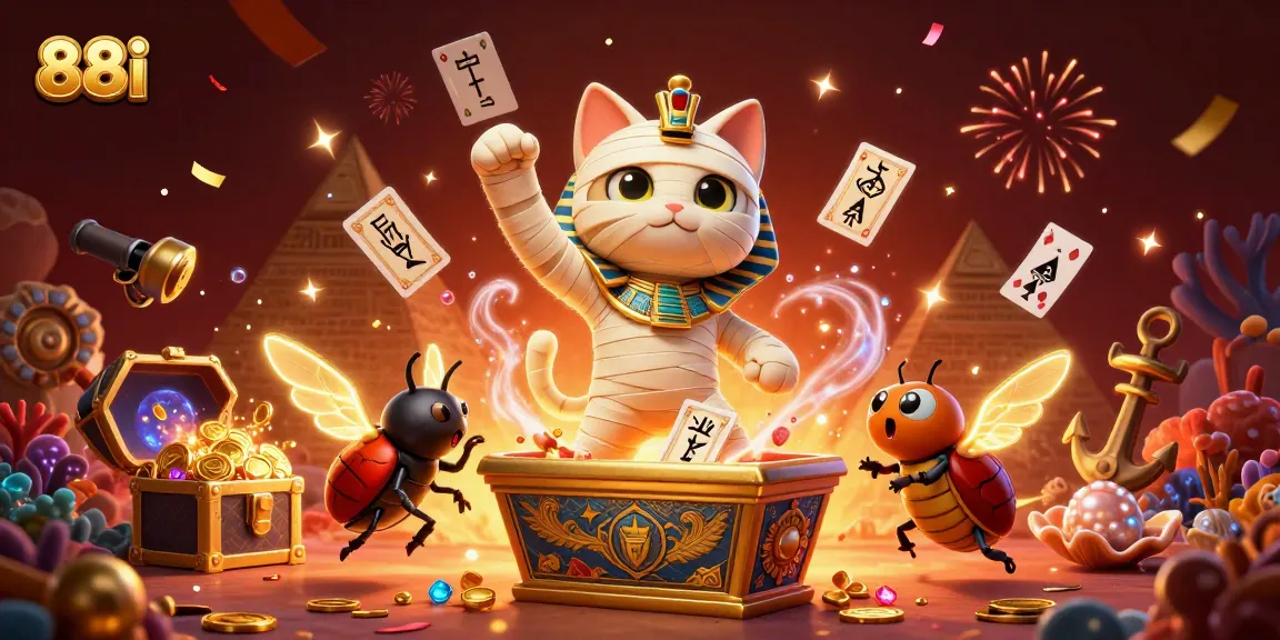Engage with 88i as the Egyptian mummy cat unleashes ancient treasures in a vibrant casino world.