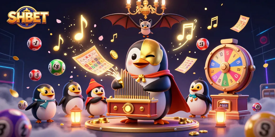 Engage with SHBET as the phantom penguin entertains under a dynamic casino scene filled with excitement.