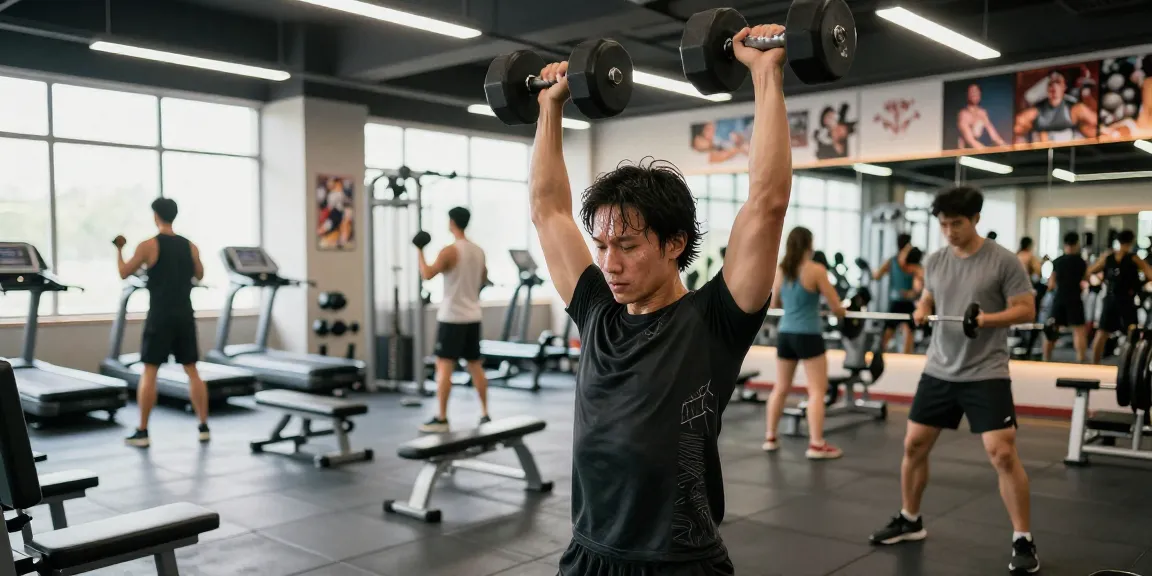 Fitness enthusiast training with weights in Driada Shop gym, showcasing energetic workout atmosphere.