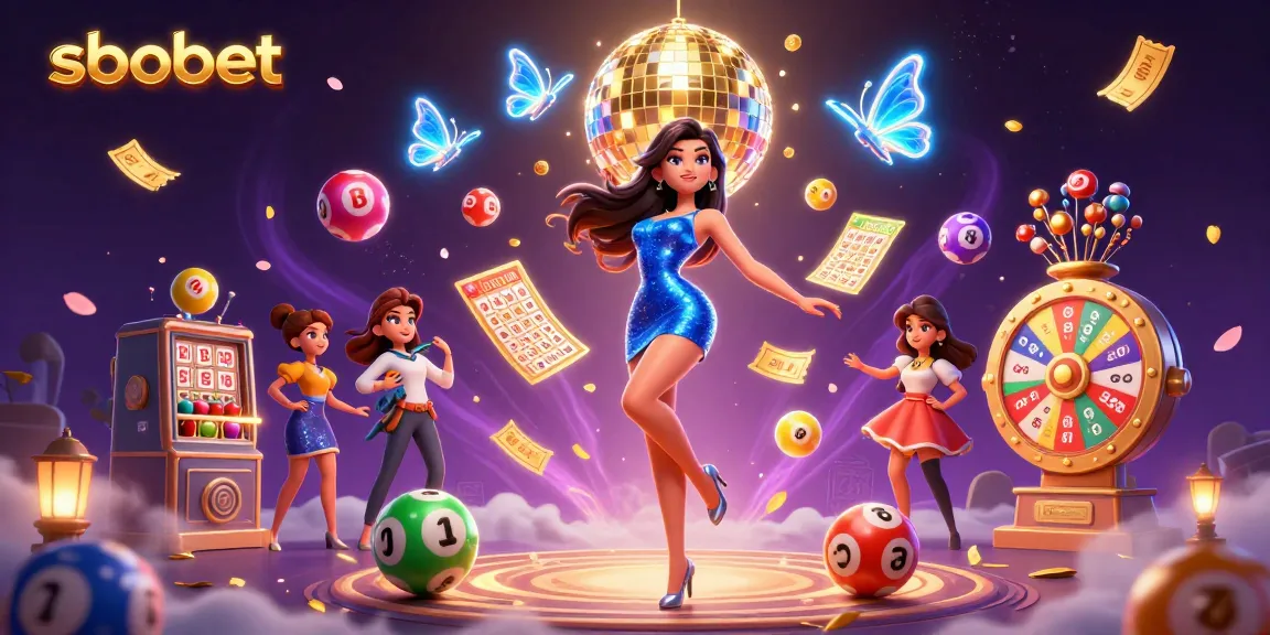 Engage with sbobet’s colorful lottery excitement under a disco ball of poker chips, celebrating thrilling winnings.