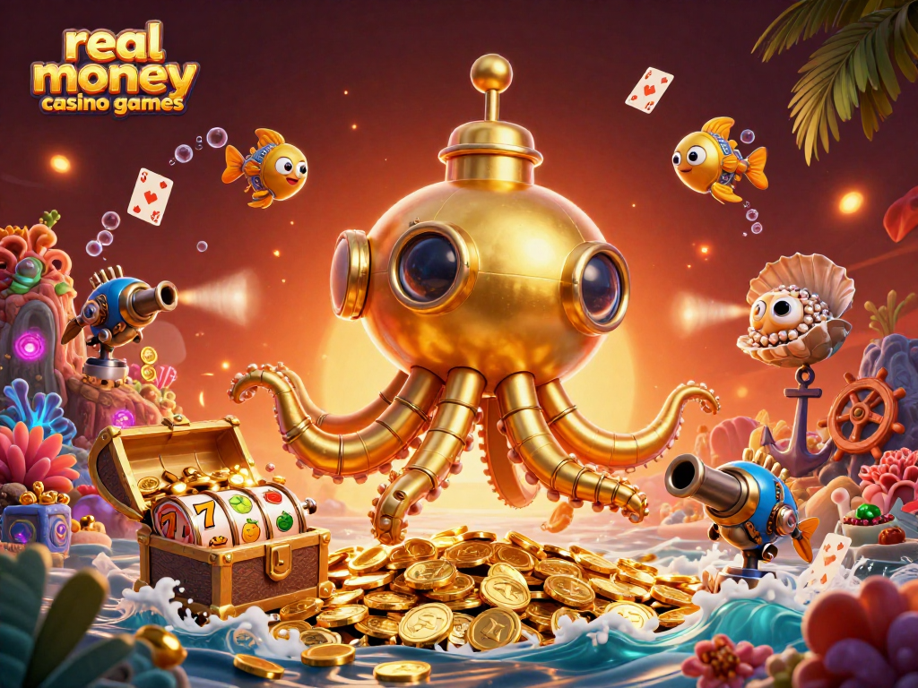 Engage in real money casino games with the golden kraken submarine and treasure treasures.
