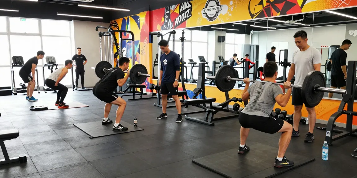 Beligas Shop promoting fitness with athletes training using weights in a modern gym