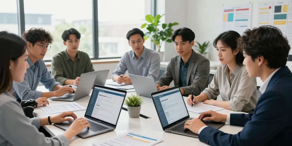 Diverse team collaborating on an age verification system in a modern office for compliance strategies.