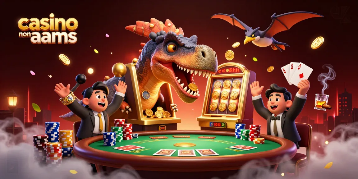 Giocatori al casino non AAMS con slot machine dorate e croupier in azione, in un'atmosfera vivace.