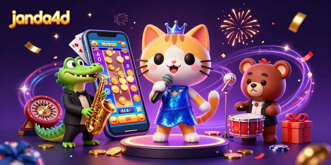 Janda4D membawa keseruan dengan kucing penyanyi jazz dan teman-temannya di panggung kasino.