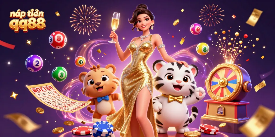 Nạp tiền qq88: Explore vibrant gambling excitement with a glamorous woman and a lucky tiger cub