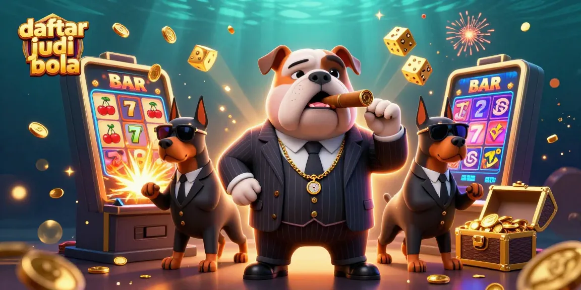 Bet on daftar judi bola with excitement as the mafia boss and bodyguards showcase a vibrant casino scene full of winning symbols.