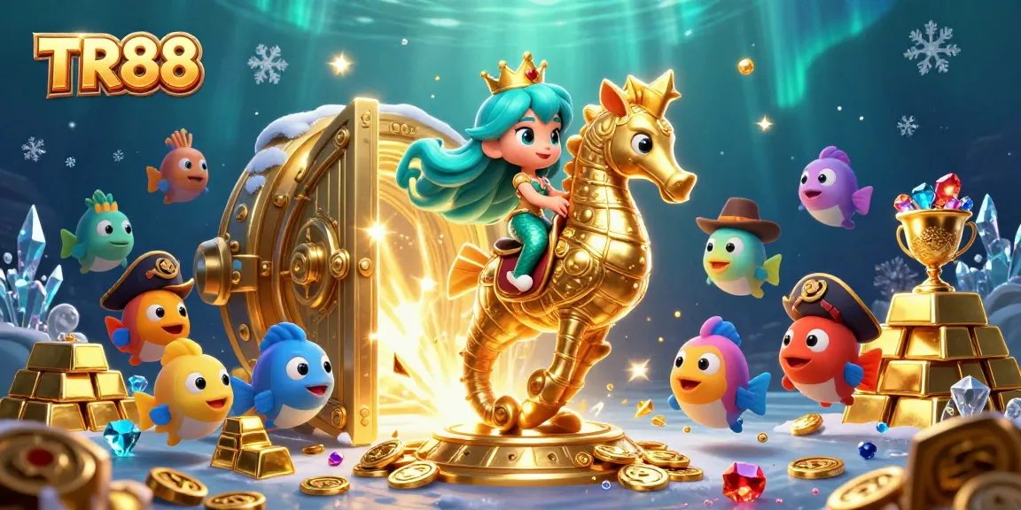 Experience the underwater adventure of TR88 as a cartoon mermaid princess wins treasures in a vibrant casino scene.