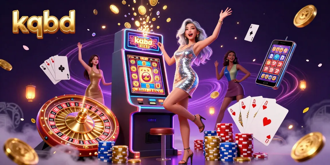 Win at kqbd with a lively slot machine scene featuring an excited Asian woman celebrating a jackpot.