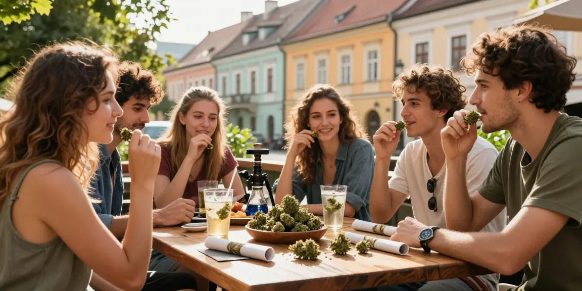 Explore the best places to enjoy high-quality marijuana in Slovakia with friends in a lively café.