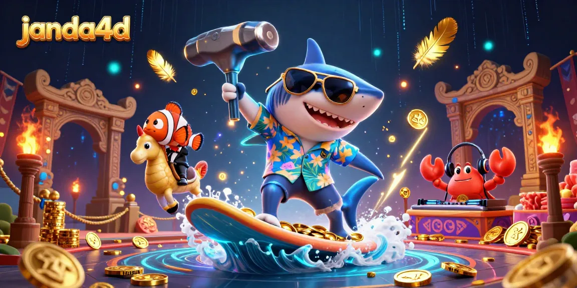 Menangkan permainan di janda4d dengan ilustrasi 3D ikan hiu yang menyenangkan.