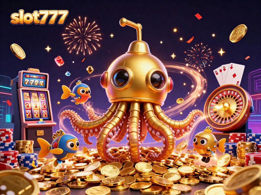 Experience exciting wins with slot777 in this vibrant casino-themed illustration.