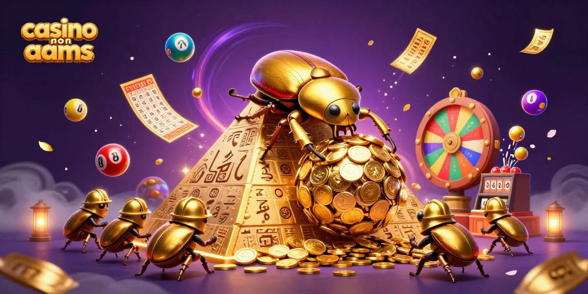 Gioca in casinò non AAMS con un'illustrazione 3D di uno scarabeo d'oro che rotola monete.