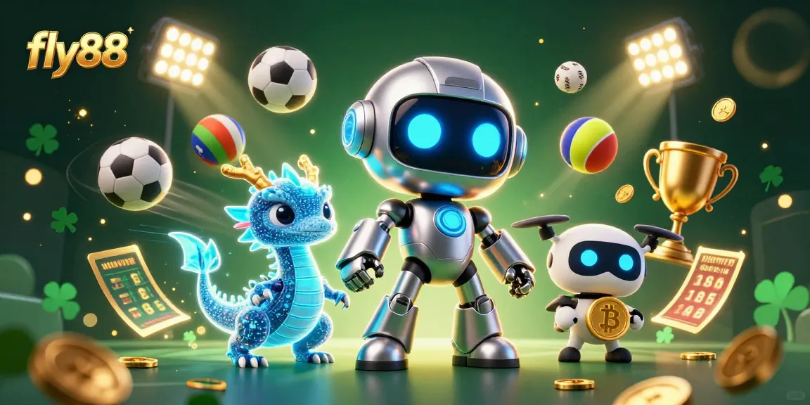 Experience the thrill of fly88 with a dynamic 3D illustration featuring lively casino elements and characters.