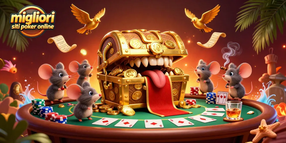 I migliori siti poker online offrono tavoli colorati, ricchi di chips e vincite, nell'illustrazione accattivante.