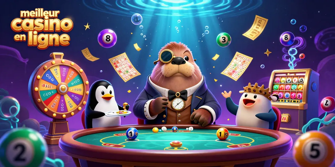 Jouez au meilleur casino en ligne avec la scène animée mettant en avant des personnages et des éléments de jeux captivants.
