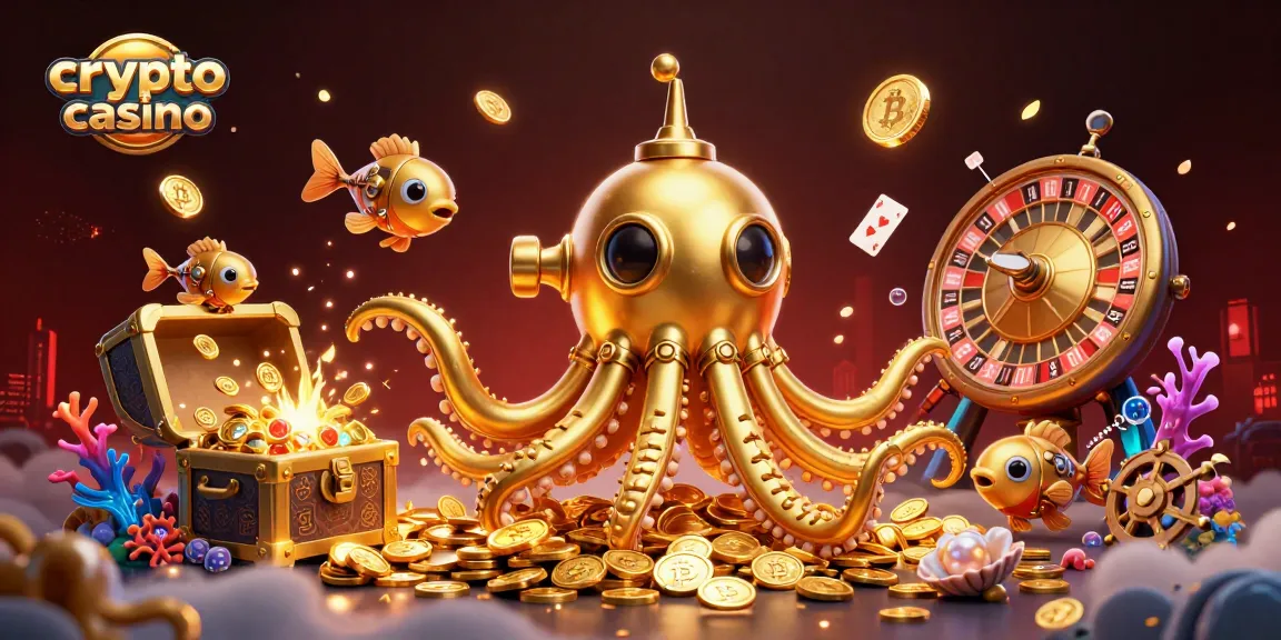 Jouez au casino crypto et gagnez avec des pièces de Bitcoin et Ethereum entourées de jeux et de trésors.