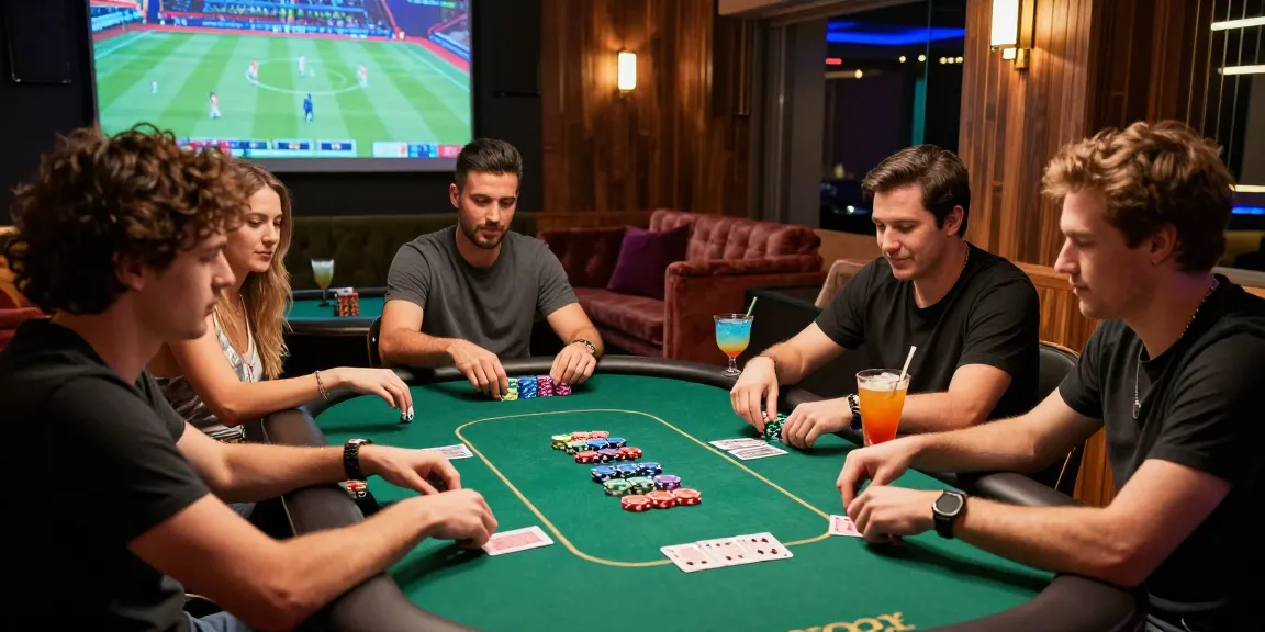 Siti non AAMS sicuri vibrant gambling scene with friends enjoying poker in neon-lit environment.