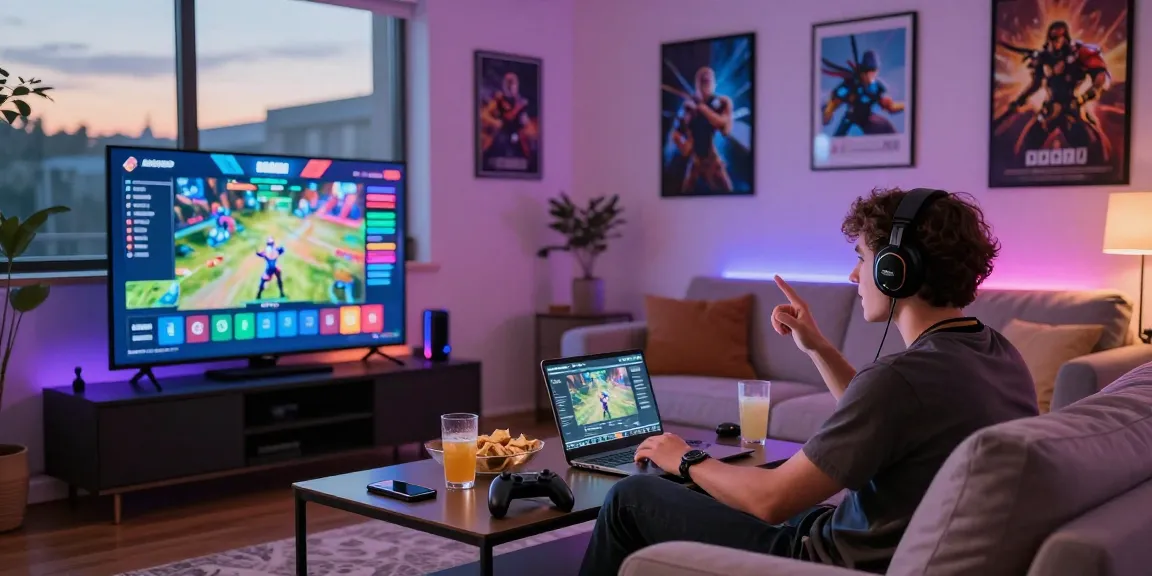Engaging gaming scene showcasing 토토사이트 interaction in a vibrant living room.
