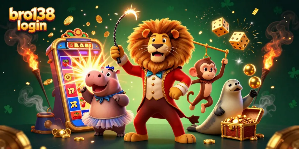 Experience exciting gameplay with bro138 login as colorful characters engage with vibrant slot machines and jackpots.