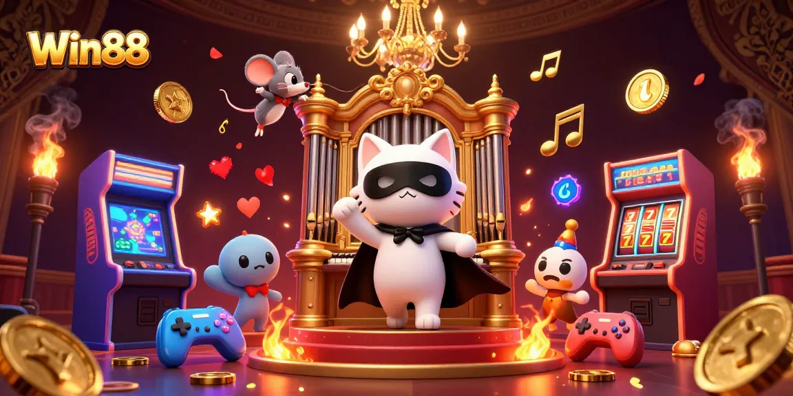 Win88 showcases a dynamic casino scene with engaging characters and vibrant gaming elements.