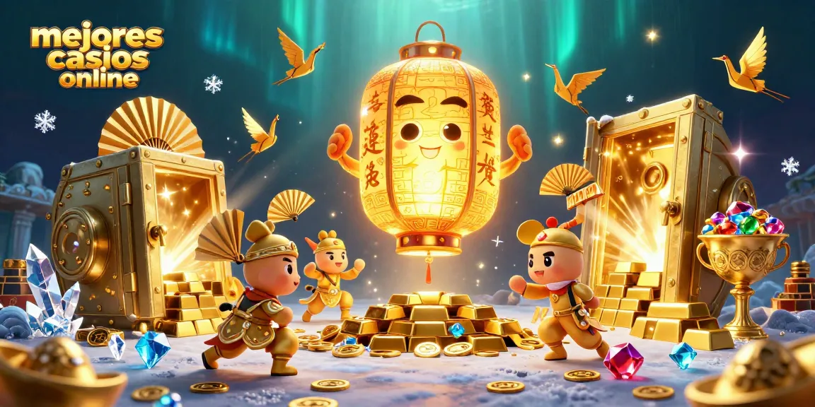 Ilustración de los mejores casinos online con el espíritu de la linterna dorada en un mercado nocturno de casino.