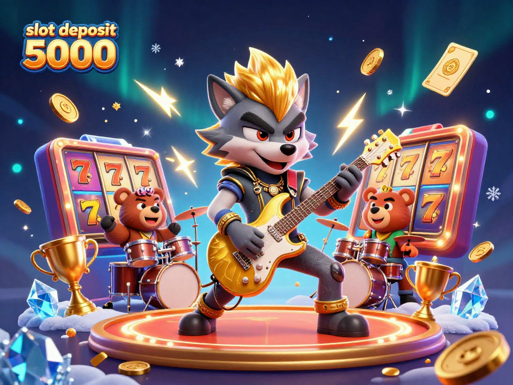 Experience excitement with slot deposit 5000 in a vibrant casino setting featuring cartoon characters and dynamic elements.