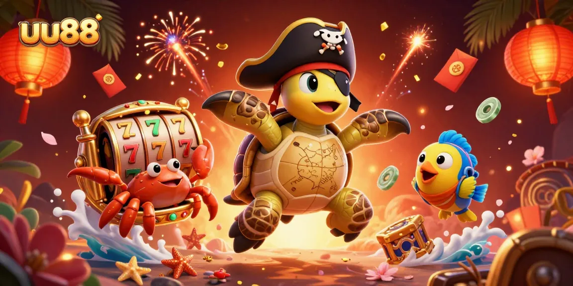 Experience thrilling slots action at uu88 with a pirate turtle and colorful game elements.