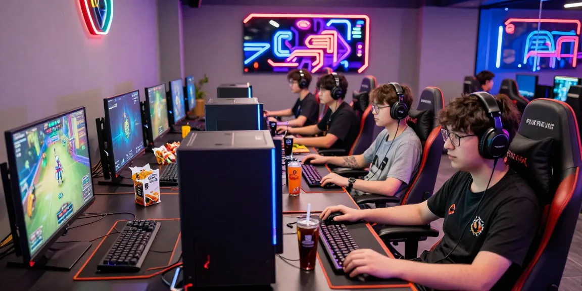 Exciting gaming session at pakde4d with young adults immersed in competitive gameplay, vibrant digital setup.