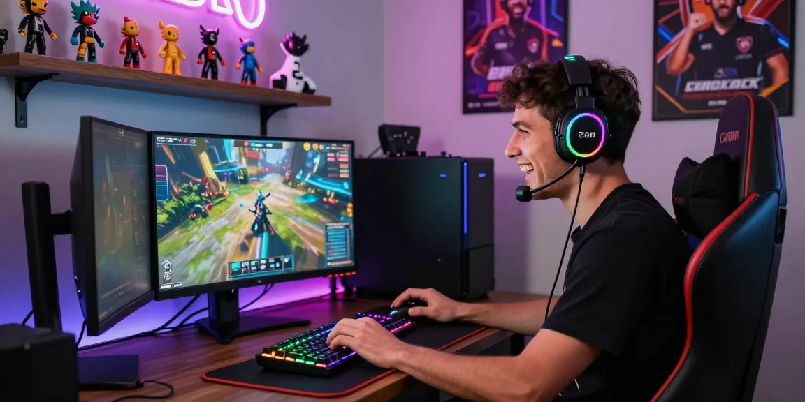 Gamer immersed in the 7meter game, vibrant gaming setup with RGB lighting and action.